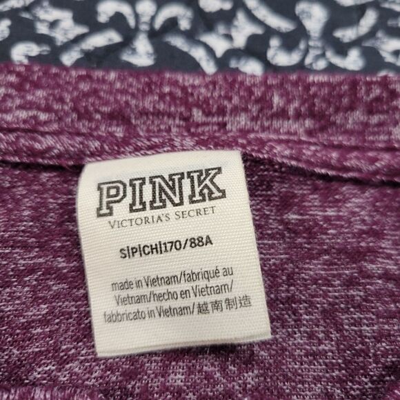 VS PINK Purple Marled 1/4 Button Oversized Comfy Casual Long Sleeve Crop Tunic - Picture 5 of 6